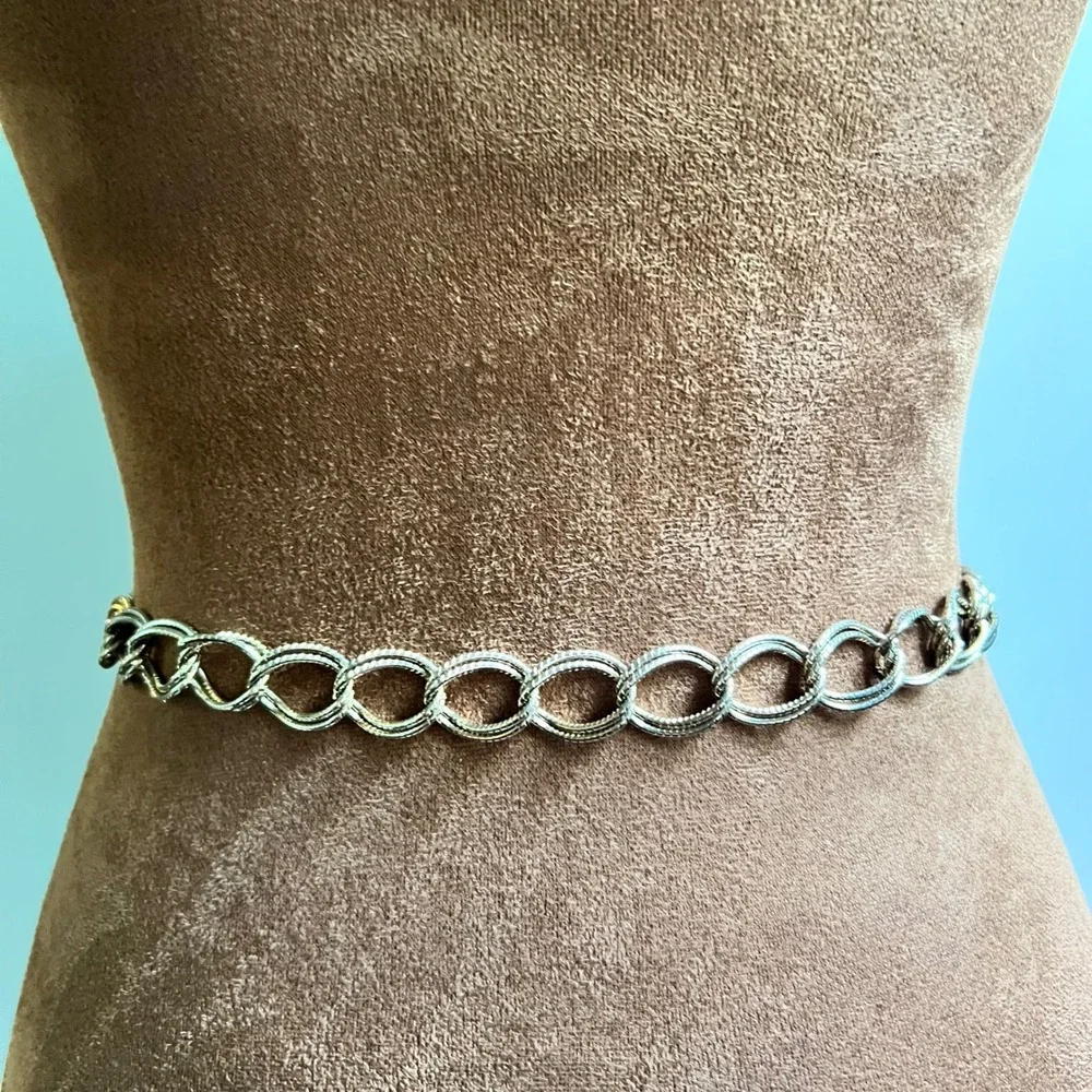 Vintage Silver Textured Oval Link Chain Belt 36